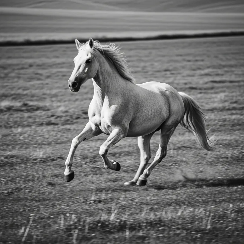 Majestic White Horse Galloping in Black and White