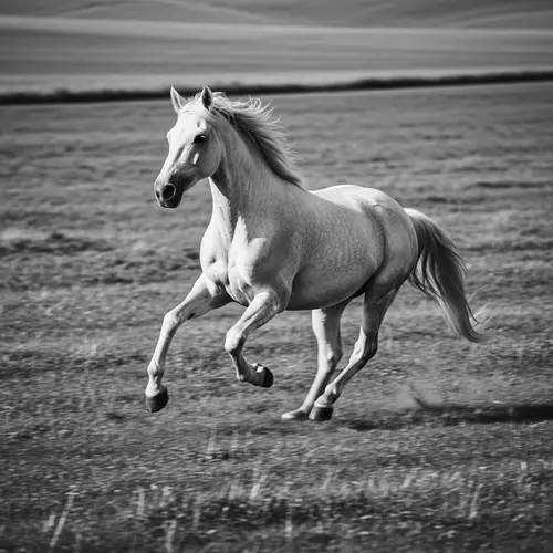 Majestic White Horse Galloping in Black and White