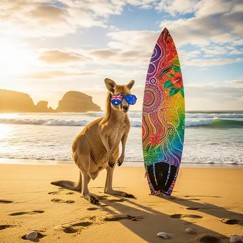 Australian Kangaroo with Mullet Haircut on Beach