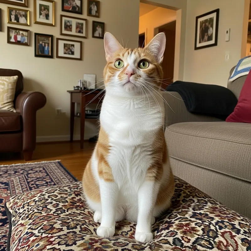 Calico Cat on Plush Pillow in Cozy Living Room
