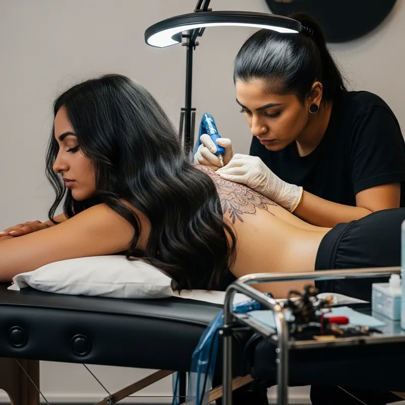 20-Year-Old Middle-Eastern Woman Getting South Asian Back Tattoo