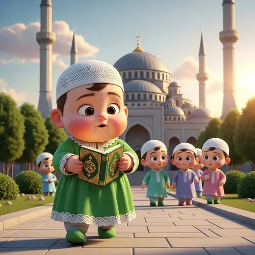 Cute Baby in Green Dress Heading to Mosque | 3D Animation