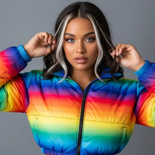 Stunning 21-Year-Old Mixed Descent Woman in Colorful Winter Jacket