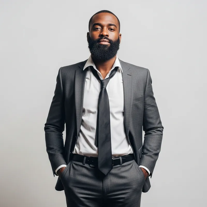 Confident Bearded Man in White Shirt and Gray Suit