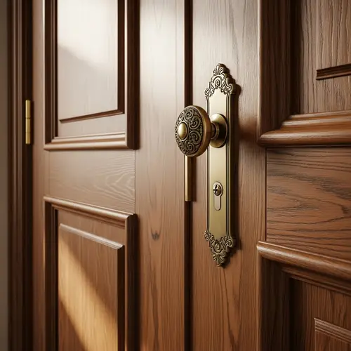Classic Vintage Interior Door with Brass Doorknob | Rich Wood Finish