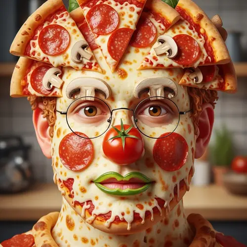 Pizza Face Illustration with Cheese Skin and Tomato Glasses
