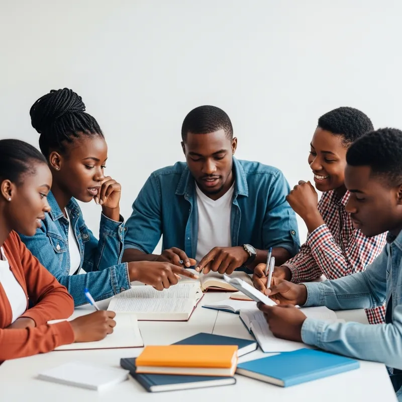 5 Black African Students Engaged in Group Study