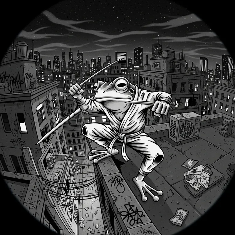 Dynamic Ninja Turtle Tattoos Rooftop Night Scene at Metropolis