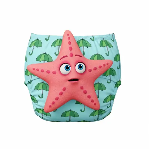 Pink Starfish with Green Umbrella Pattern on Diaper