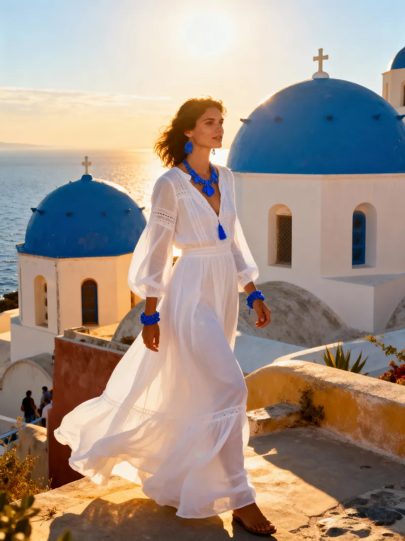 Stunning Model in Oia: Blue-Domed Churches & Aegean Sea