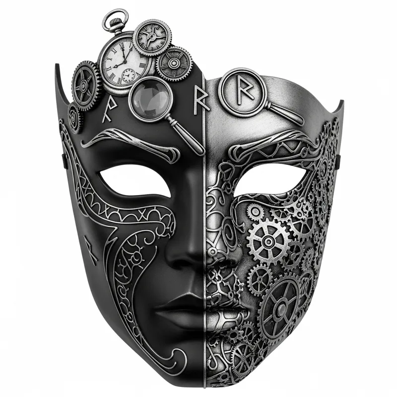 Modern Elegance: Angular Male Mask Design with Intricate Details