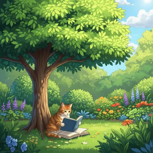 Astute Cat Reading in Garden | Captivating Scene