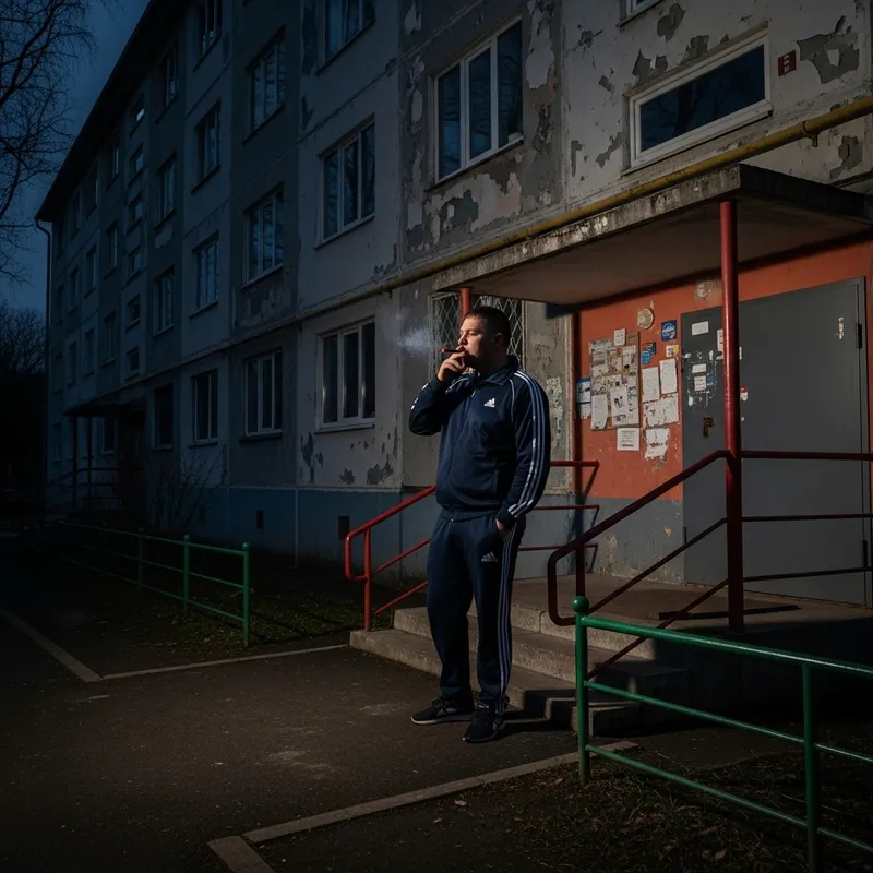 Russian Man Smoking Anasha in Doorway