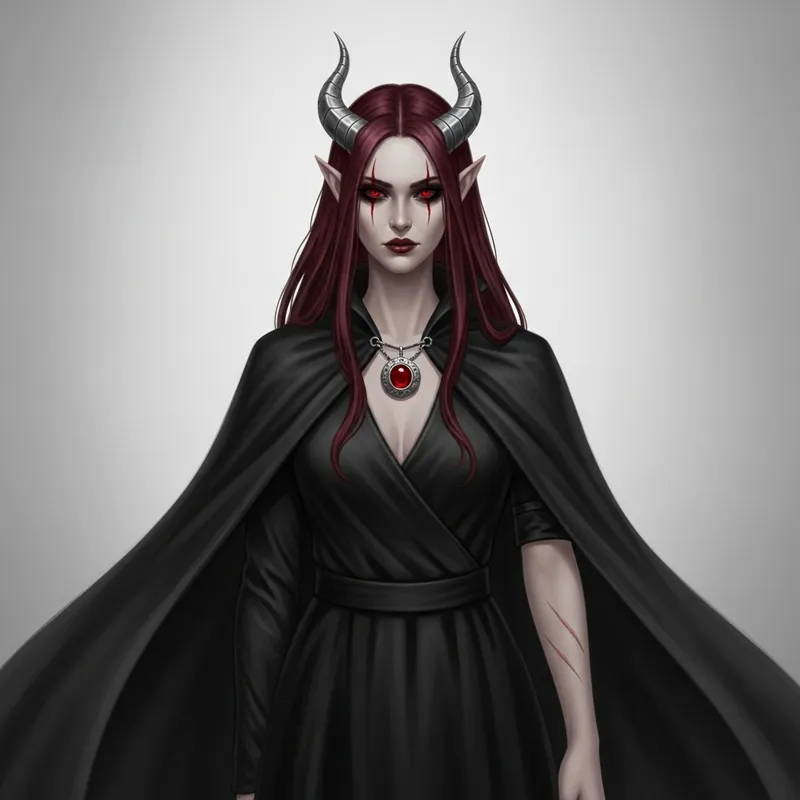 Mysterious Fantasy Character with Silver Horns and Moon Pendant