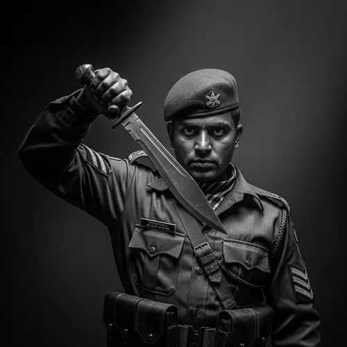 Gorkha Regiment Soldier with Khukri Knife in Intense Battle Ambiance