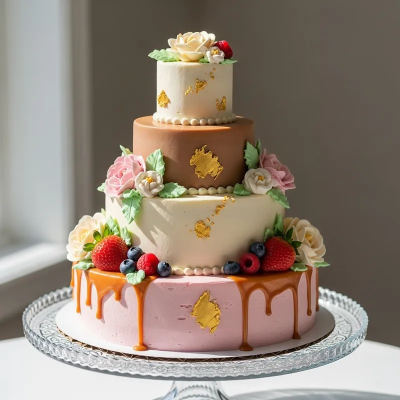 Delicious Layered Cake with Beautiful Frosting Flowers