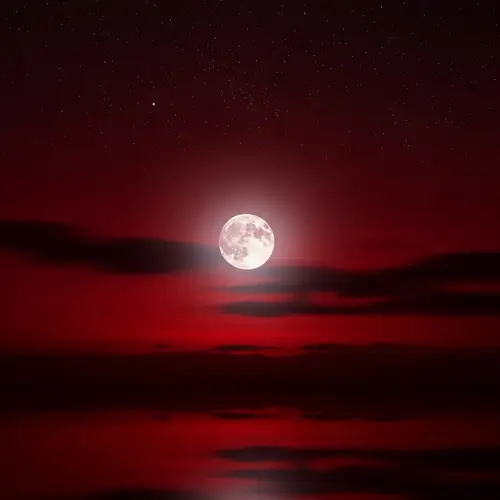 Ruby Red Night Sky with Moon and Stars