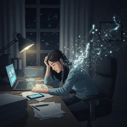 Asian Woman Losing Energy: Concept Illustration