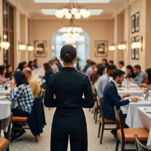 Hispanic Female Restaurant Manager Overseeing Busy Hall