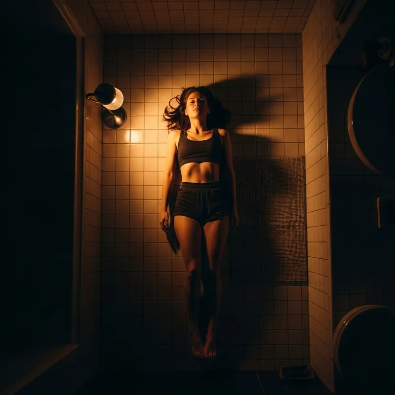 Top View Silhouette of Woman Lying on Bathroom Floor