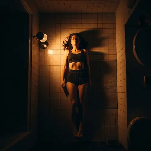 Silhouette of Woman Laying on Bathroom Floor