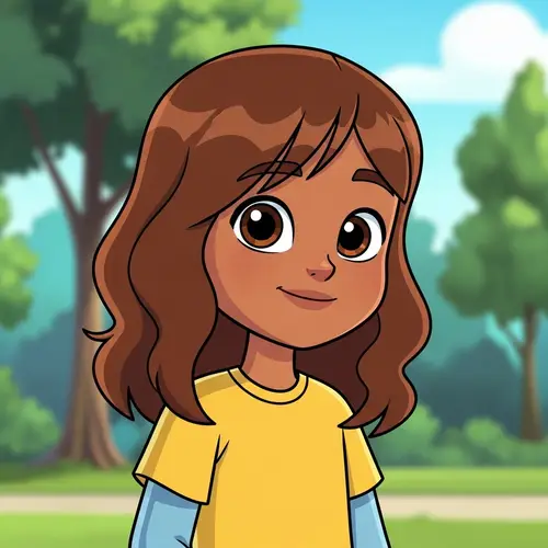 Cartoon Style Young Girl with Brown Hair and Eyes