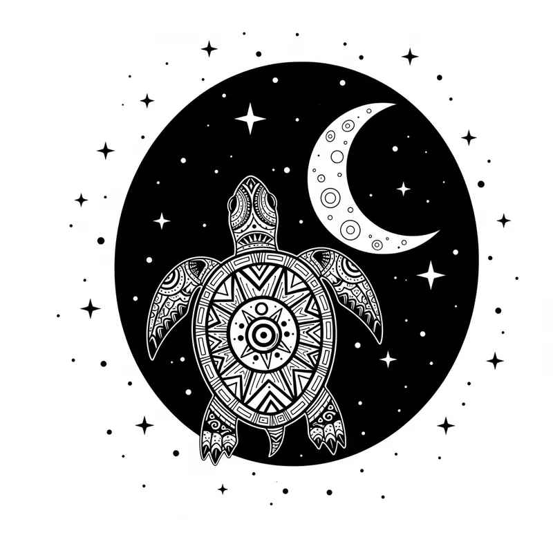Wise Indigenous Turtle & Crescent Moon Art Wise Indigenous Turtle & Crescent Moon Art
