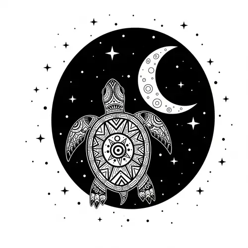 Indigenous Turtle and Crescent Moon Clip Art