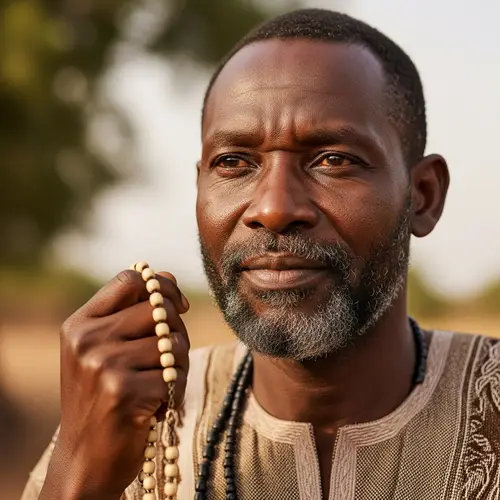 Vigorous West-African Man Holding Rosary