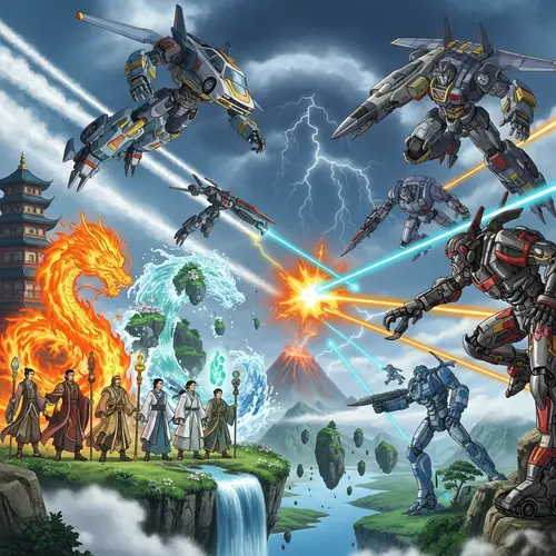 Avatar Last Airbender and Transformers Fusion Fantasy Scene