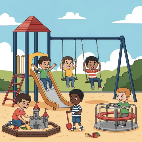 Diverse Group of Boys Playing Joyfully on Playground