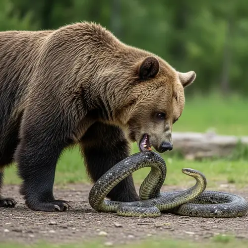 Bear fighting venomous snake in Ukraine