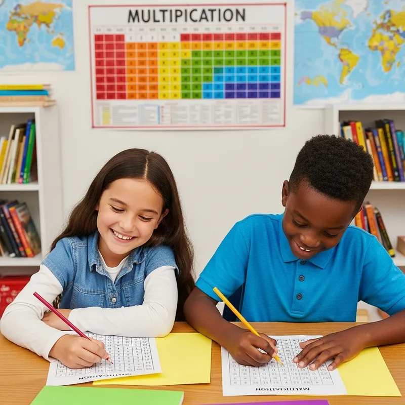 Colorful Classroom: 10-Year-Old Kids Engaging in Multiplication Learning Colorful Classroom: 10-Year-Old Kids Engaging in Multiplication Learning
