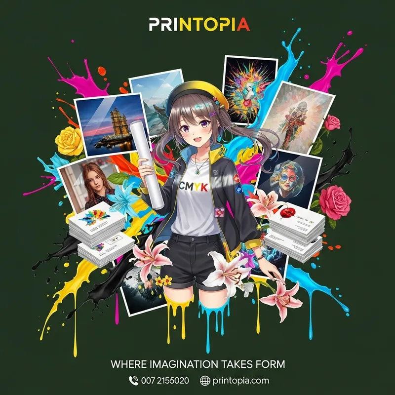 Print Marketing Poster: Anime Girl Amidst Creative Chaos
