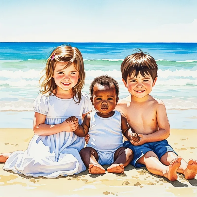 Joyful Childhood Beach Scene Watercolor Painting Joyful Childhood Beach Scene Watercolor Painting