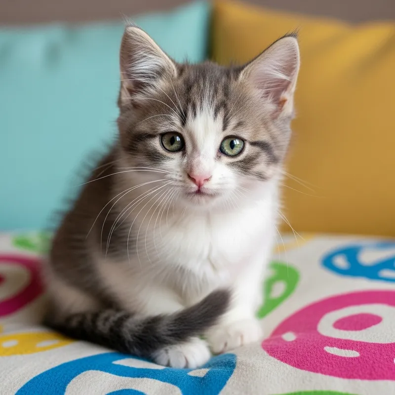 Playful Grey and White Kitten with Sparkling Green Eyes