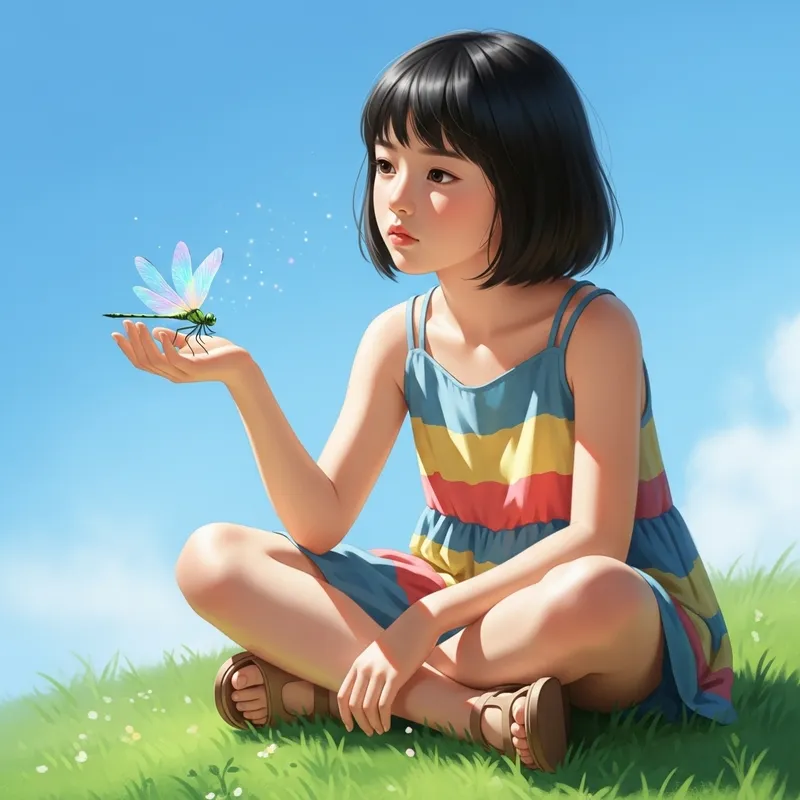 Dreaming Girl with Dragonfly
