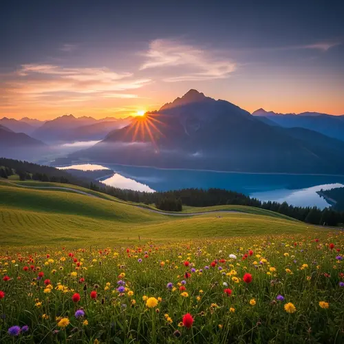 Serene Landscape with Rolling Hills and Lake