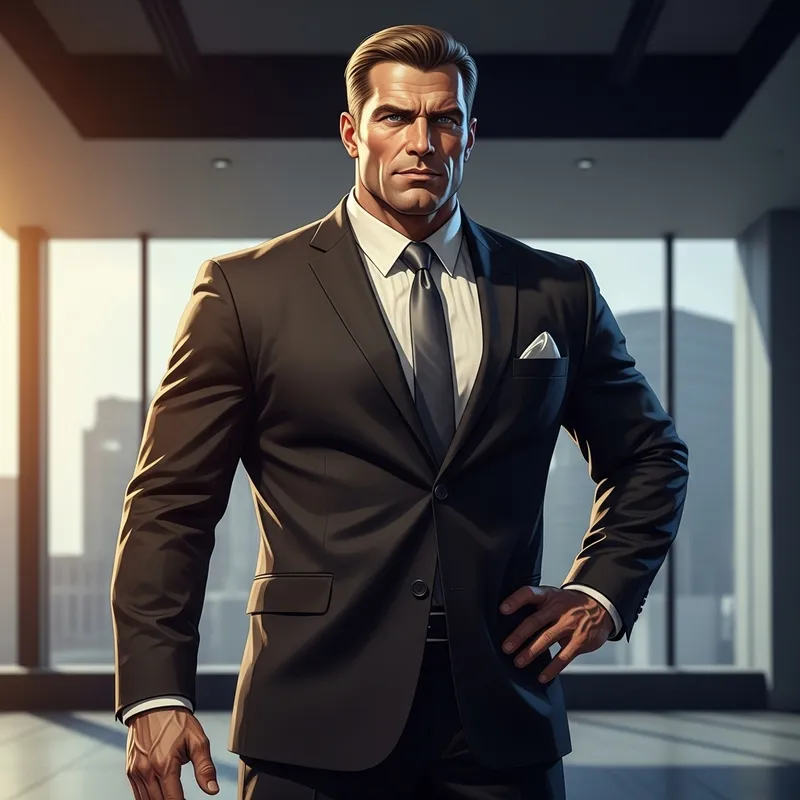 Senatorial Strength: Impressive Suit-clad Form with Commanding Stare