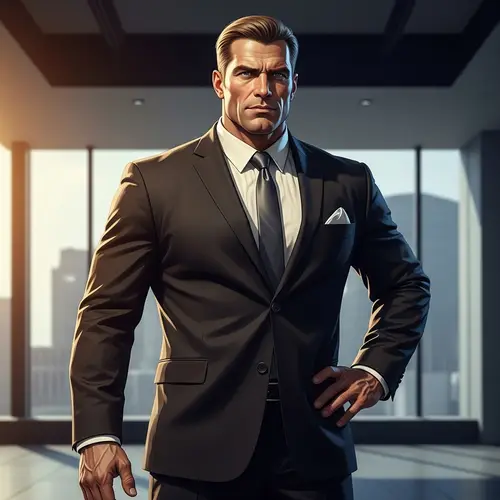Imposing Figure in Suit with Intense Gaze | Confident Pose