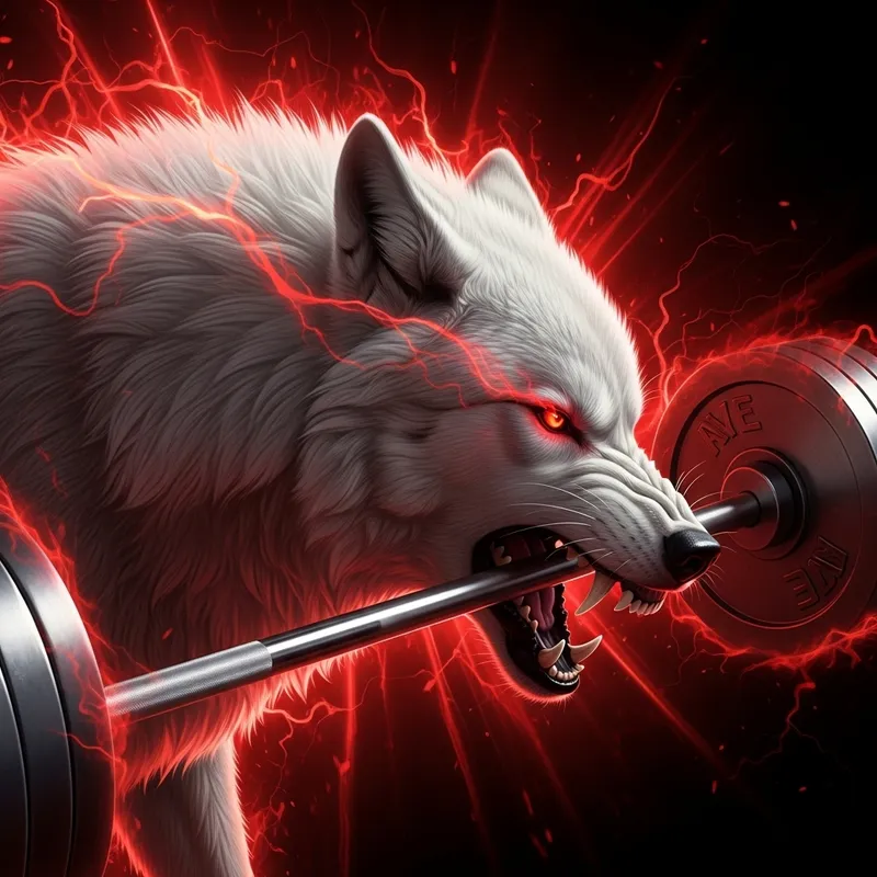 Fierce White Wolf with Weight Bar Art Fierce White Wolf with Weight Bar Art