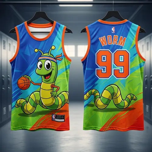 Unique Basketball Jersey with Wiggly Worm Design
