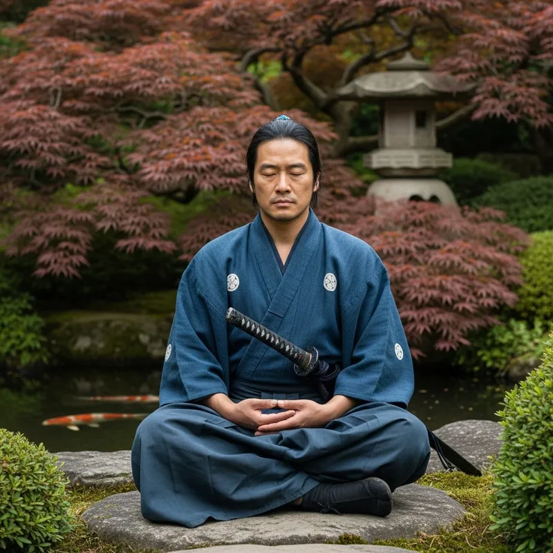 Miyamoto Musashi Meditating with a Katana