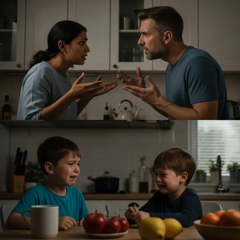 Heated Family Argument: Emotional Scene of Mother, Father, and Crying Boy