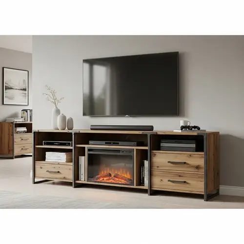 Modern Modular TV Unit with Electric Fire Feature