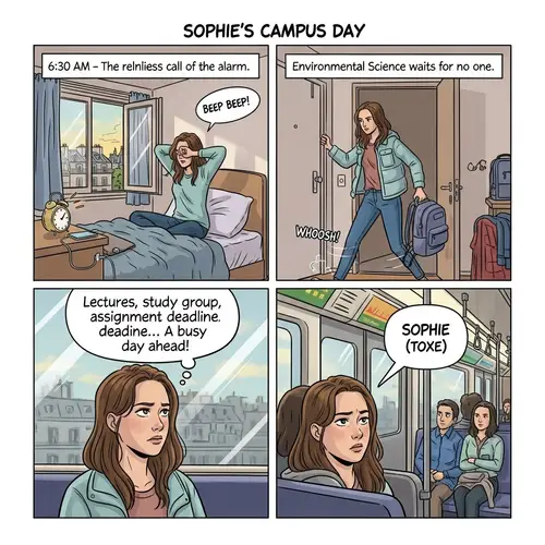 College Student's Busy Day in Paris: Sophie's Environmental Science Journey