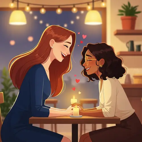 Heartwarming Animated Illustration of Two Women on a Date
