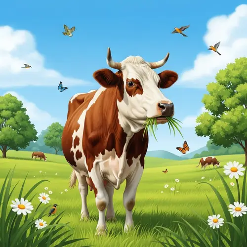 Majestic Cow in Serene Pasture | Tranquil Nature Scene