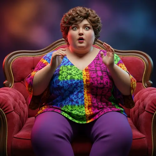 Vibrant 3D Render of Surprised Overweight Model