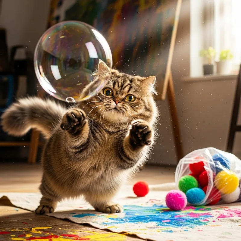 Funny Brown and Gray Fluffy Persian Cat Playing